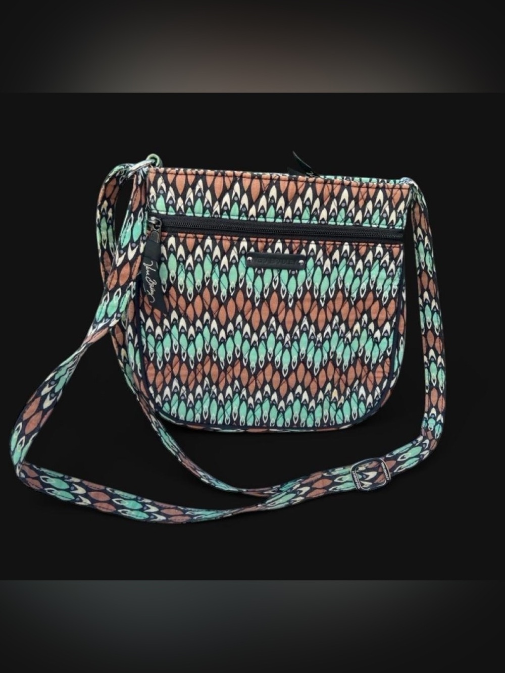 Vera Bradley Brown and Mint Quilted Crossbody Bag
